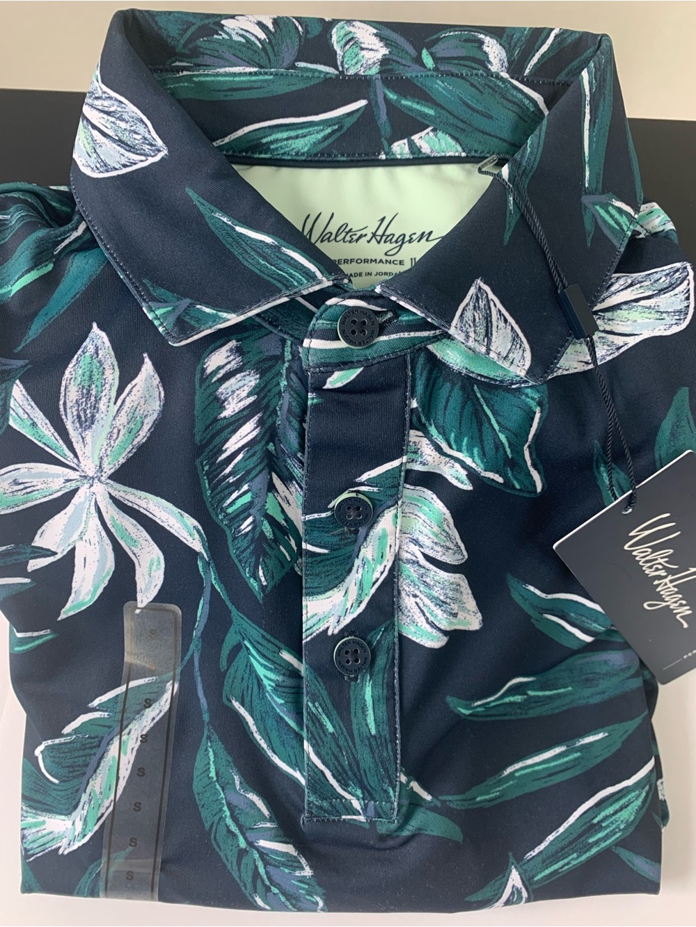 NEW Walter Hagen Performance 11 Polo Golf Shirt Painted Tropical Navy Mens Small